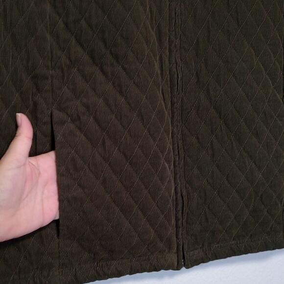 Basic Editions Dark Forest Green Quilted Corduroy Vest Pockets Zip Front Size XL - Picture 8 of 9